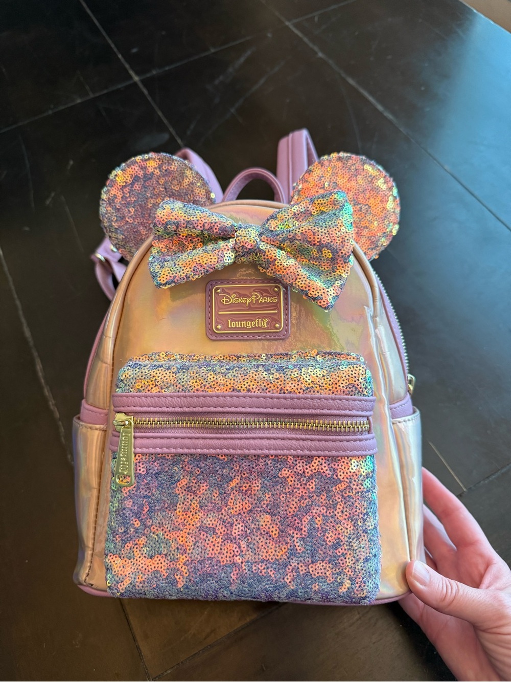 Disney Iridescent Lavender Sequin Minnie Ear Backpack